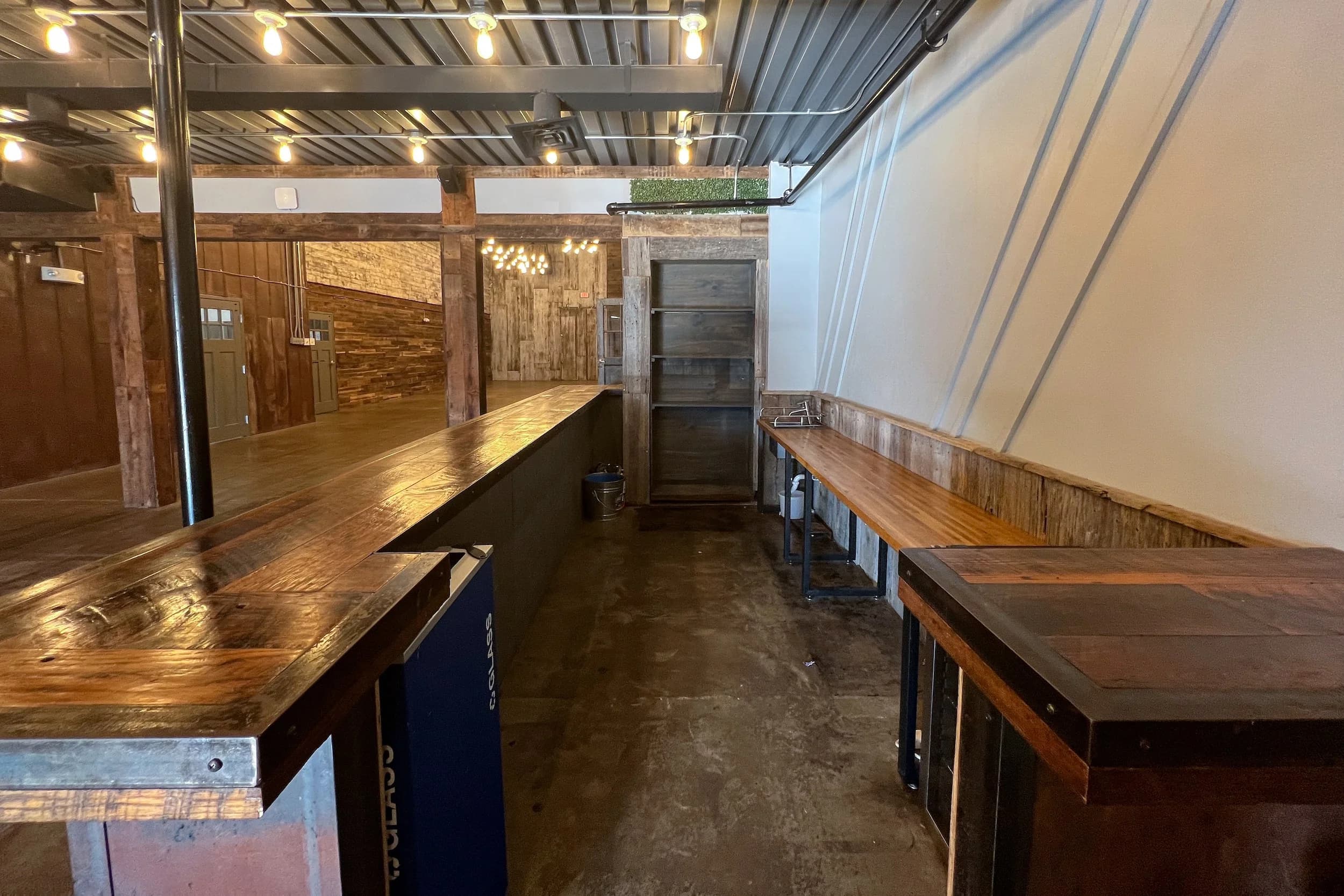 Built-in bar inside The Garden, suited for event hospitality and future coffee service.